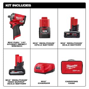 M12 FUEL 12V Lithium-Ion Brushless Cordless Stubby 1/2 in. Impact Wrench Kit w/XC High Output 5.0 Ah Battery Pack
