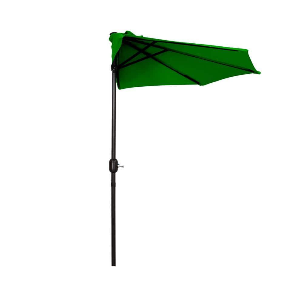 9 ft Dark Green Half Market Patio Umbrella with Bronze Base