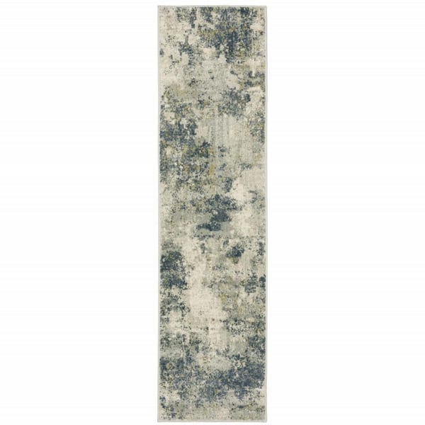 HomeRoots Beige Teal Grey and Gold Abstract 2 ft. x 8 ft. Power Loom Stain Resistant Runner Rug