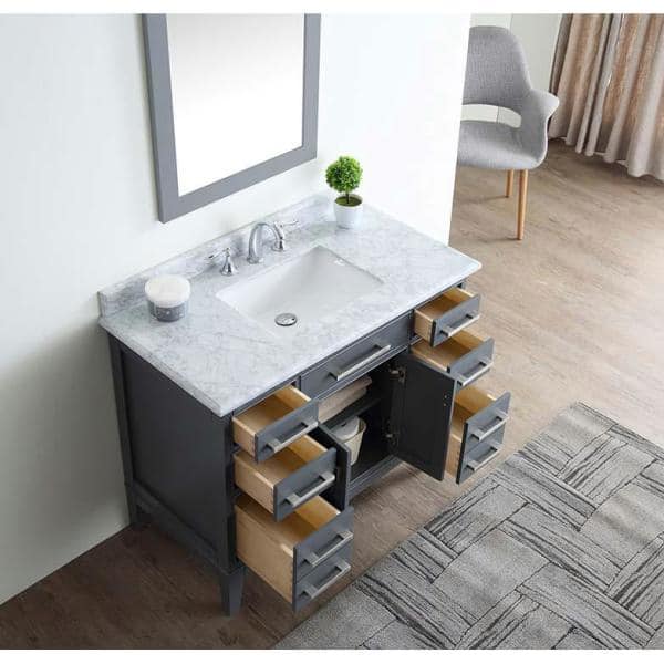 Danny 42" Maple Gray Solid Wood Bathroom Vanity with Carrara Marble Top