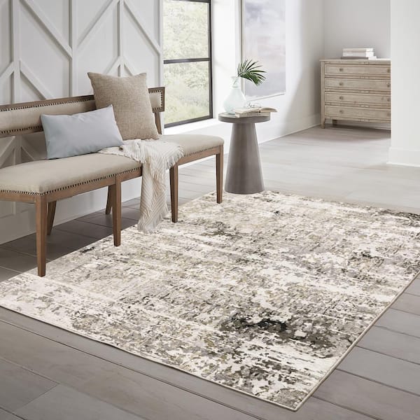 Newcastle Beige Doormat 3 ft. x 5 ft. Distressed Industrial Abstract Polyester Indoor Area Rug