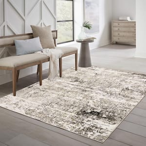 Newcastle Beige/Gray 10 ft. x 13 ft. Distressed Industrial Abstract Polyester Indoor Area Rug