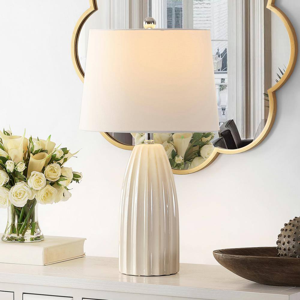 Kayden 25.5" Ivory Ceramic Table Lamp with Pleated Design