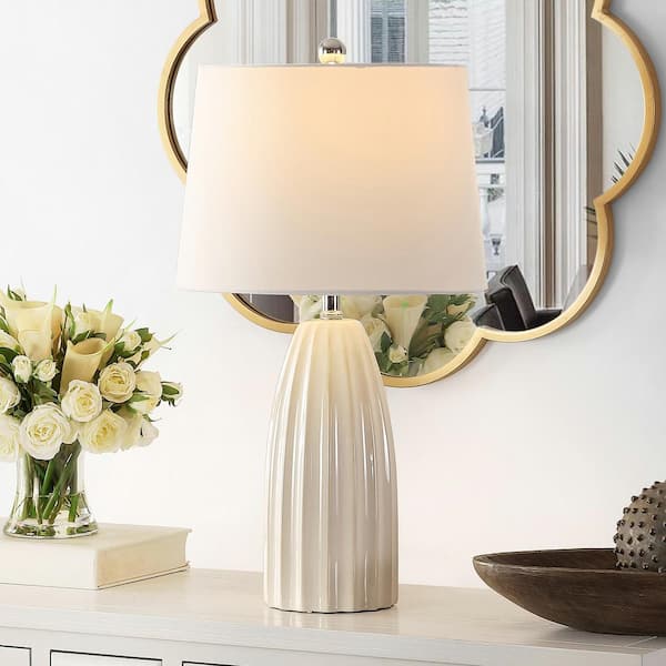 SAFAVIEH Kayden 25. 5 in. Ivory Table Lamp with White Shade