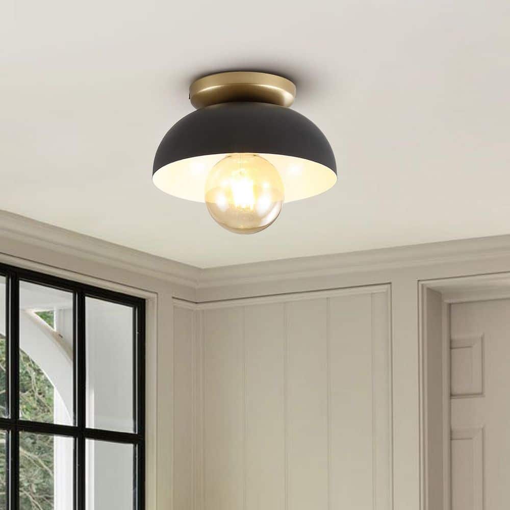 Paulina 8.5" Black/Gold Industrial Iron LED Ceiling Light
