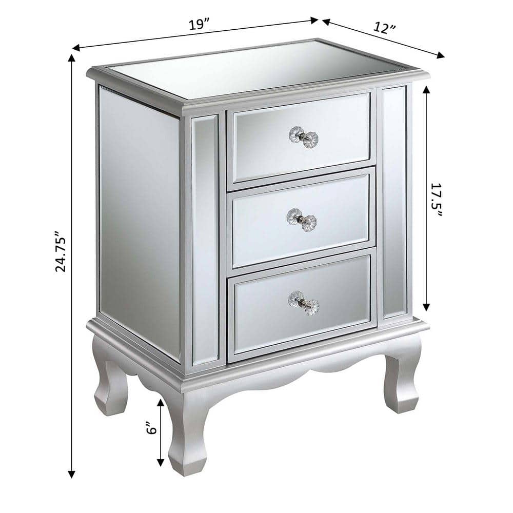 Silver Mirrored 3-Drawer End Table with Storage