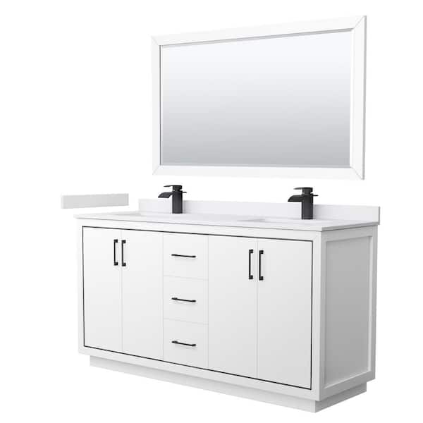 Wyndham Collection Icon 66 in. W x 22 in. D x 35 in. H Double Bath Vanity in White with White Cultured Marble Top and 58 in. Mirror