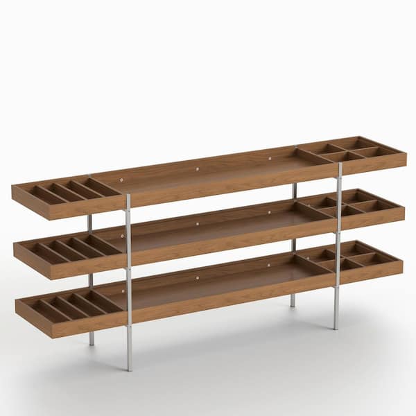 Brown Wood 35.11 in. x 78.74 in. 3 Shelf Bakers Rack