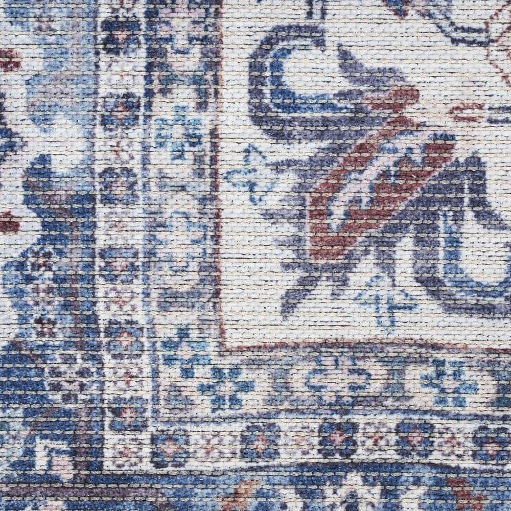 Navy Ivory Floral Cotton Chenille Runner Rug 2' x 6'