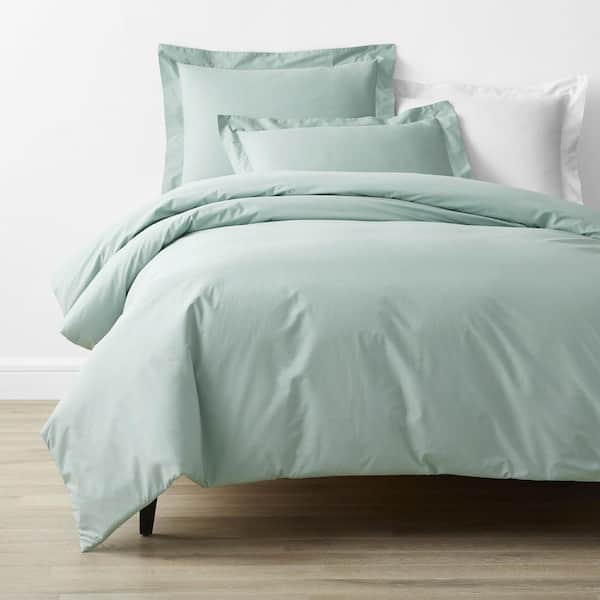 Company Cotton Sea Mist Solid 300-Thread Count Cotton Percale Full Duvet Cover