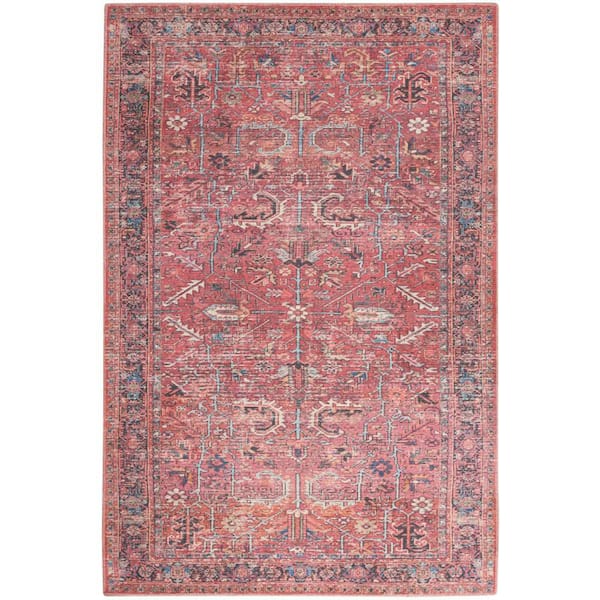 57 Grand Machine Washable Brick 9 ft. x 12 ft. Bordered Traditional Area Rug