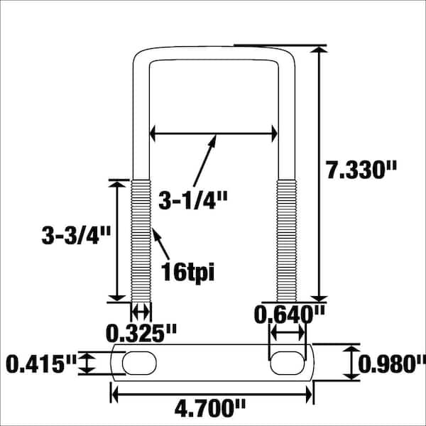 Everbilt 3/8 in. x 3 in. x 7 in. Zinc-Plated Square U-Bolt
