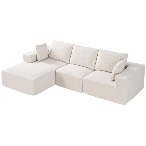 Modular Sectional Sofa, L Shaped Modular Sofa with Chaise, Cloud Sectional Couch with Rebound Density Plastic White
