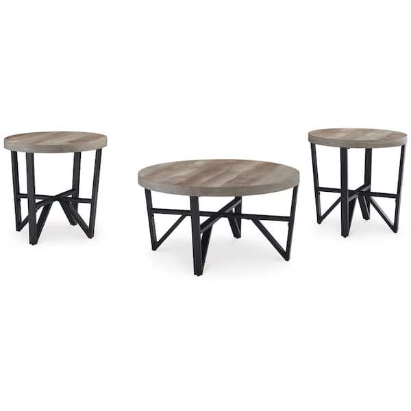 Deanlee 34 in. Brown/Black Round MDF Coffee Table (Set of 3)