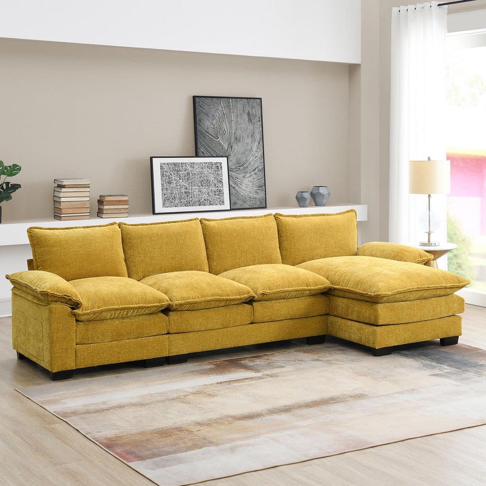 118 in. Double Cushions Chenille L-Shaped 5-Seat Sectional Sofa in Ginger w