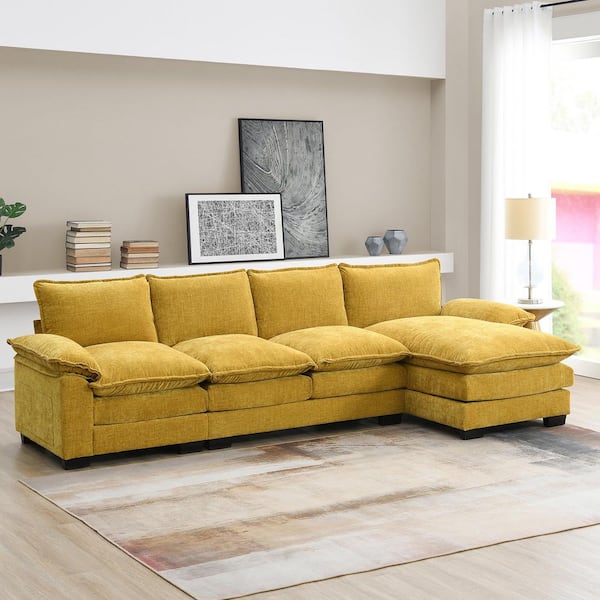 118 in. Double Cushions Chenille L-Shaped 5-Seat Sectional Sofa in Ginger with Comfy Cloud Reversible Chaise