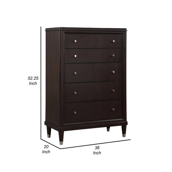 Benjara Amber Tall Dresser Chest, 5 Drawers, Metal Knobs, Tapered Legs, Brown Wood Benjara Amber Tall Dresser Chest, 5 Drawers, Metal Knobs, Tapered Legs, Brown Wood