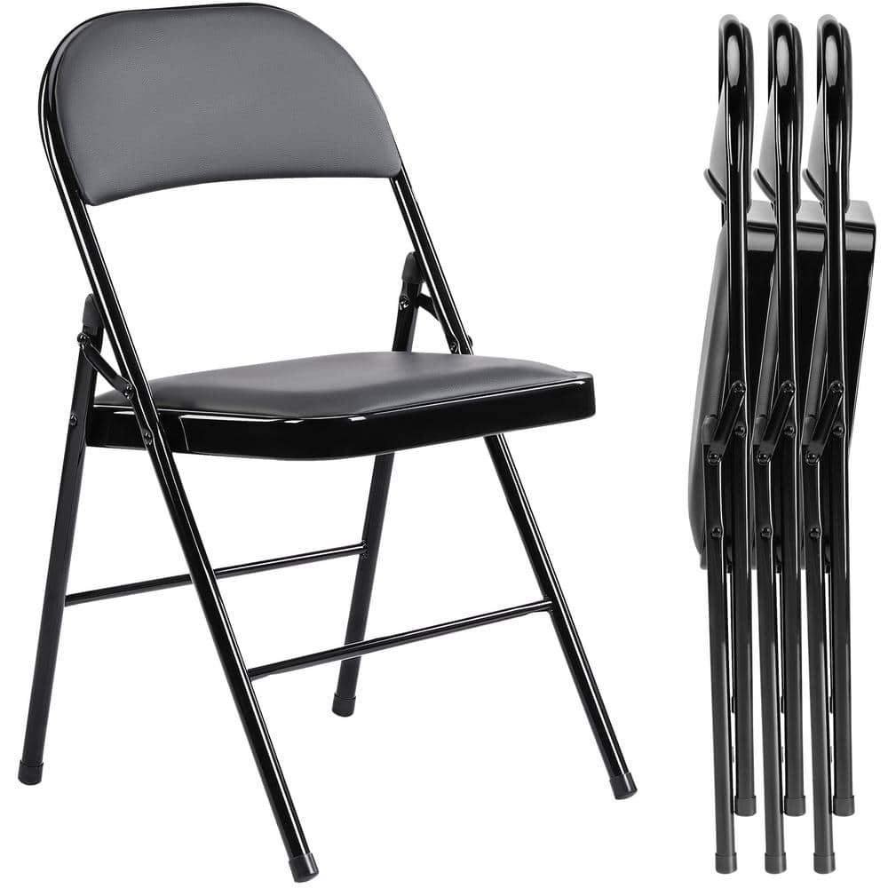 Black Stainless Steel Armless Folding Dining Chairs, Set of 4