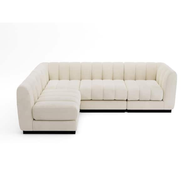 Morden Fort 96 in. Chenille Beige Sectional Couch, 4 Seater L Shape Modular Sofa Set for Living Room Office