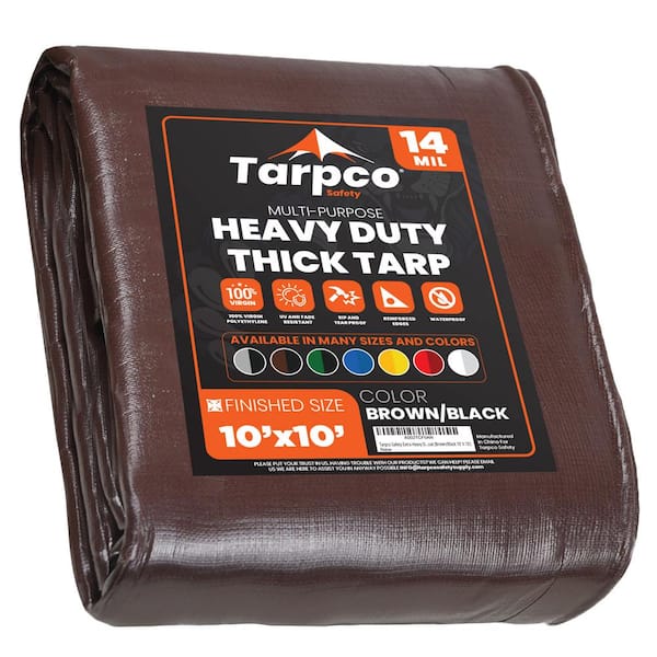 TARPCO SAFETY 10 ft. x 10 ft. Brown/Black 14 Mil Heavy Duty Polyethylene Tarp, Waterproof, UV Resistant, Rip and Tear Proof