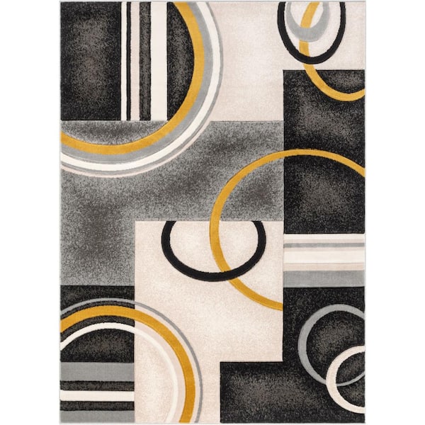 Well Woven Good Vibes Belle Modern Abstract Geometric Gold 3 ft. 11 in. x 5 ft. 3 in. 3D Textured Area Rug