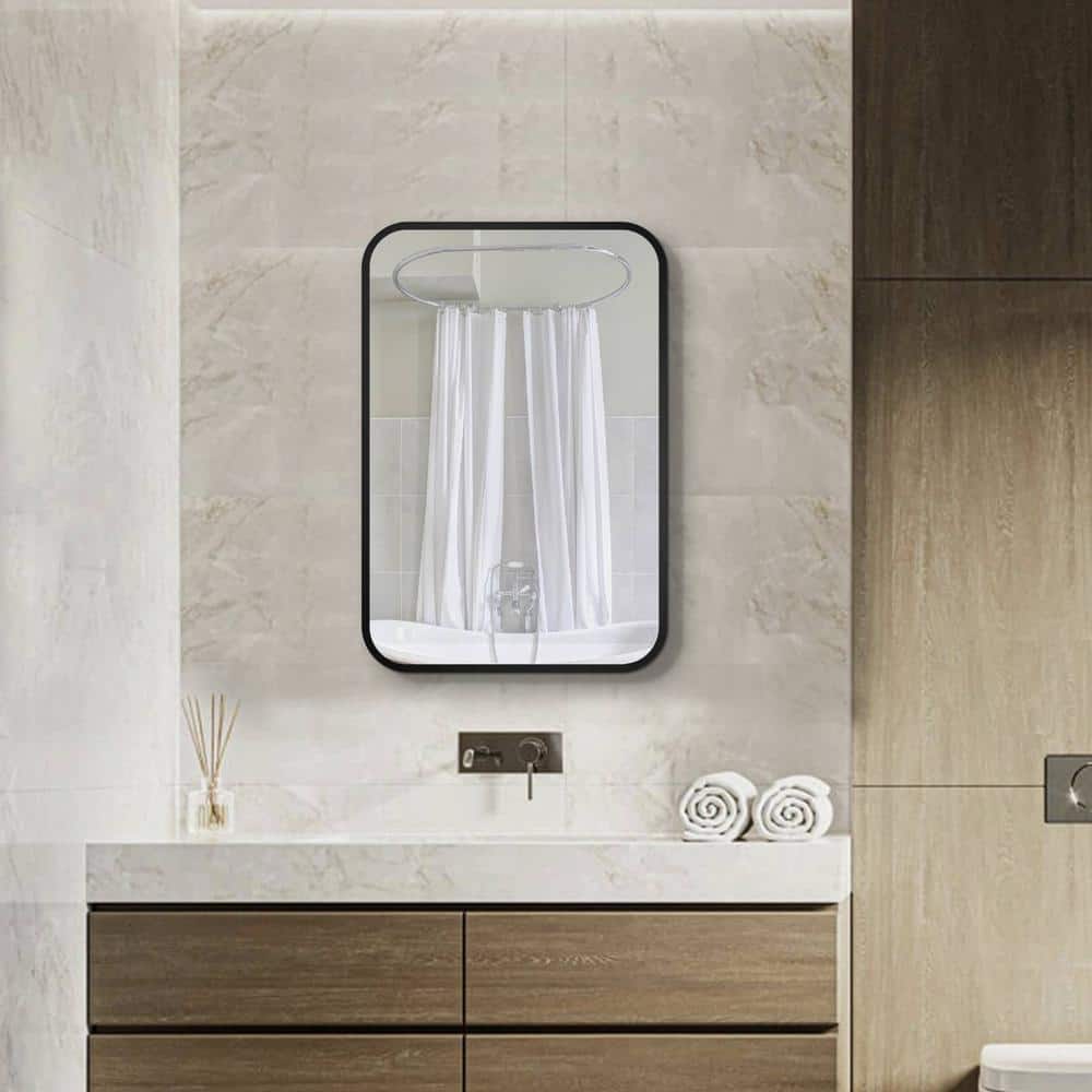 Medium Black Metal Framed Rectangular Medicine Cabinet with Mirror