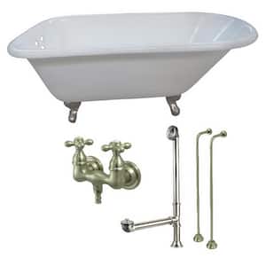 Petite 54 in. Cast Iron Clawfoot Bathtub in White and Faucet Combo in Brushed Nickel