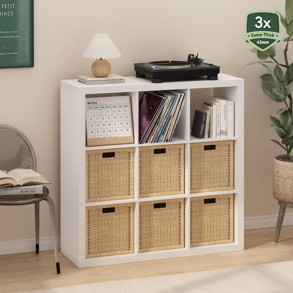 Furinno Cubicle 43.35 in. Tall White Wood 9-Shelf Cube Bookcase With Tick Frame