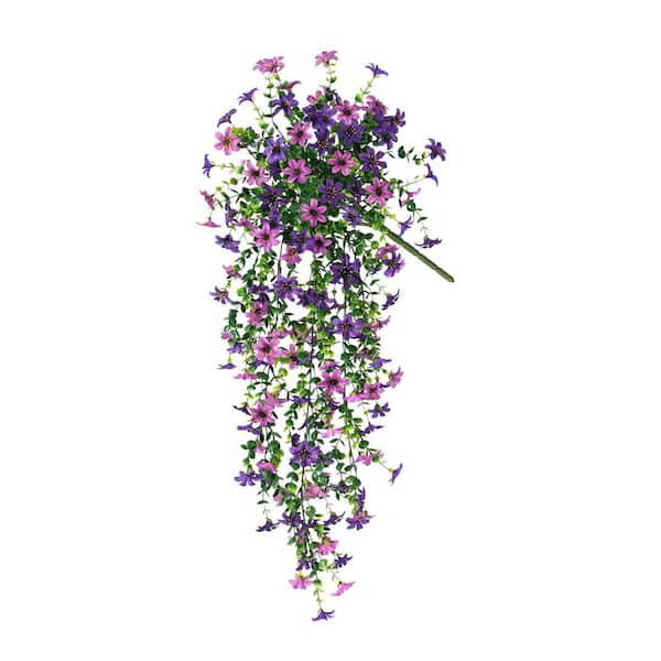 Unbranded Artificial Hanging Flowers for Outdoor Summer Decoration with Faux Silk Daisy and Eucalyptus Leaves UV 2 Pcs 25.60 in.