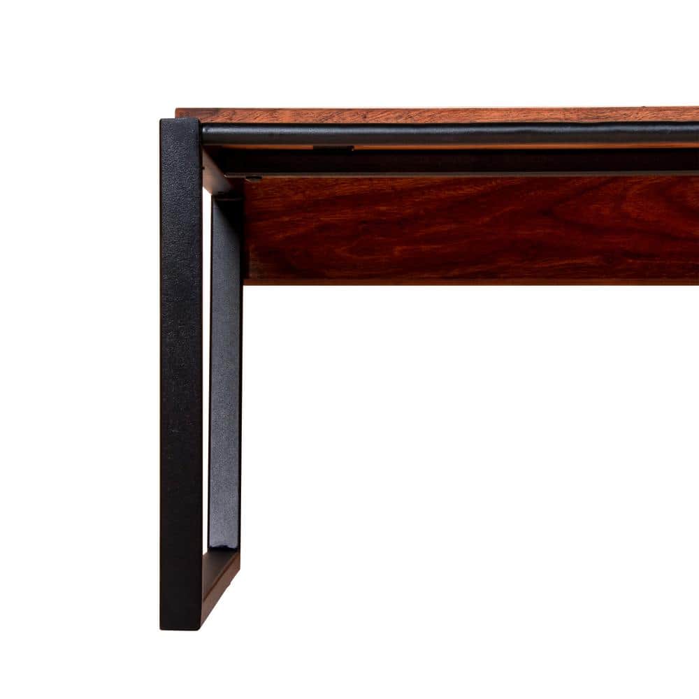 Oak Brown and Black Metal Industrial Lift-Top Coffee Table