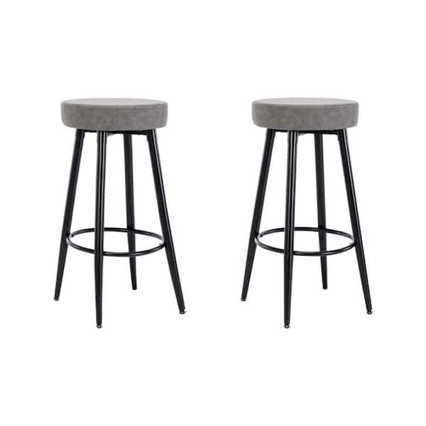 Amucolo 28.3 in. Gray Backless Metal Round Kitchen Counter Bar Stool for Counter Pub Height (Set of 2)