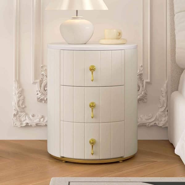 Beige 3 Drawers 15.75 in. W Nightstand