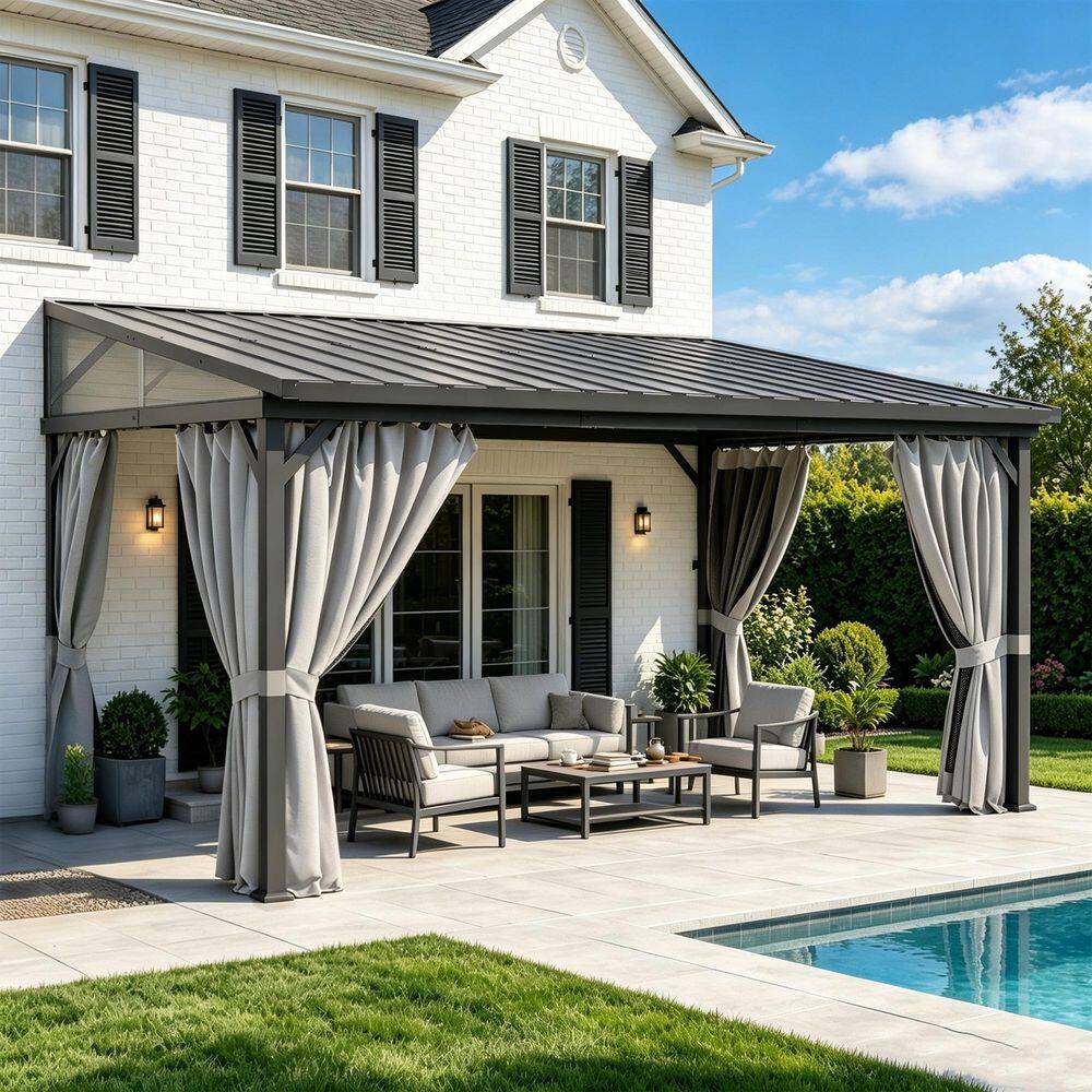 14 ft. x 10 ft. Outdoor Patio Steel Frame Gazebo with Slope Hardtop Steel Roof, Mosquito Net and Curtains price history on PriceWatchPro