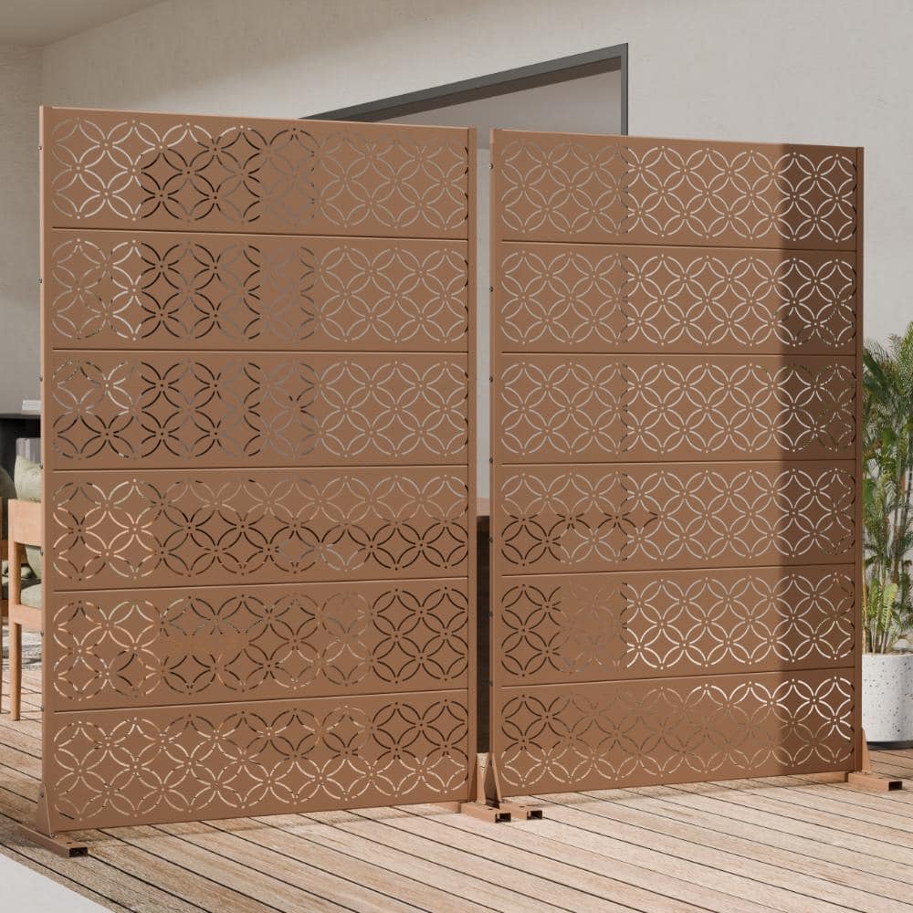 72 in. H x 47 in. W Outdoor Brown Galvanized Steel Decorative Garden Fence Privacy Screen (2-Pack)
