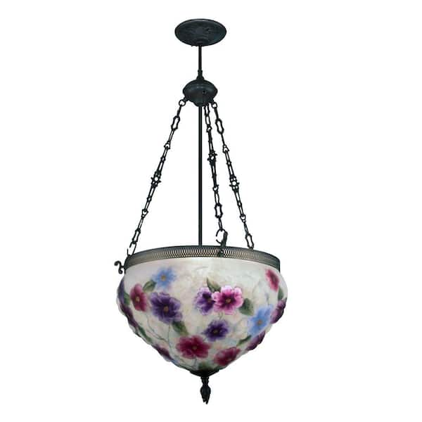 Dale Tiffany 3-Light Antique Bronze Cosmos Pair Point Hand-Painted Hanging Fixture