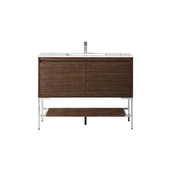 James Martin Vanities Milan 47.3 in. W x 18.1 in. D x 36 in. H Bathroom Vanity in Mid Century Walnut with Glossy White Composite Top