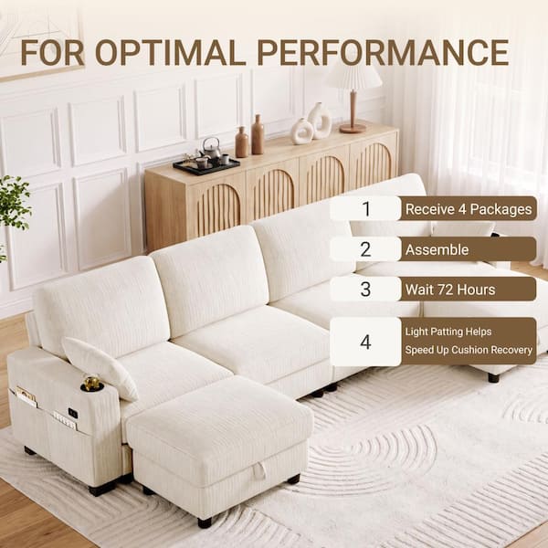 120" Chenille Oversized Modular Sectional Sofa,U-Shaped Couch Set with 2 Pillows & Movable Ottoman Cup Holder & USB SZHD-LXY-S71-CN-CW-6S-U