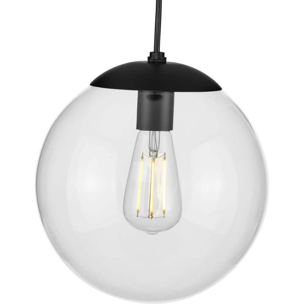 Progress Lighting Atwell 1-Light Matte Black Clear Glass Globe Modern Medium Pendant Hanging Light