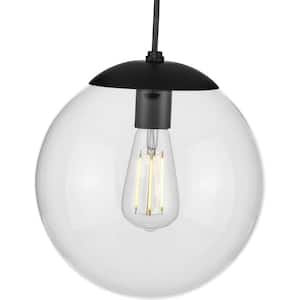 Atwell 1-Light Matte Black Clear Glass Globe Modern Medium Pendant Hanging Light