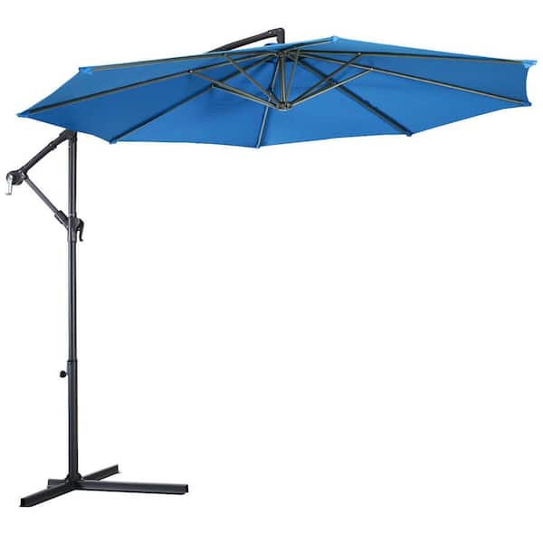 WELLFOR 10 ft. Steel Cantilever Tilt Patio Umbrella in Blue with Stand