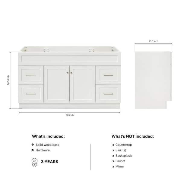 Hamlet 60 in. W x 21.5 in. D x 34.5 in. H Freestanding Bath Vanity Cabinet without Top in White
