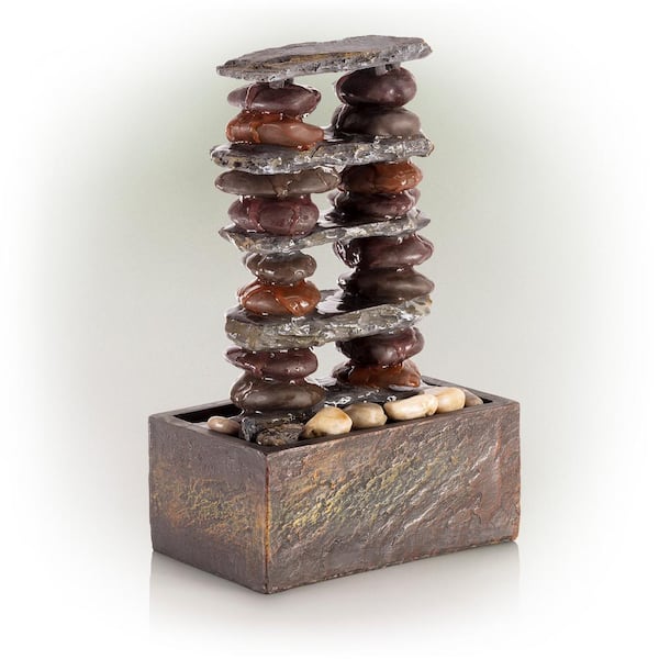 Alpine Corporation 12 in. Tall Indoor/Outdoor Eternity Tabletop Stacked Stone Water Fountain