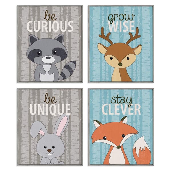 Inspiring Whimsical Animals by Kim Allen 4 Piece Gray Framed Typography Giclee Art Print 14 in. x 11 in.