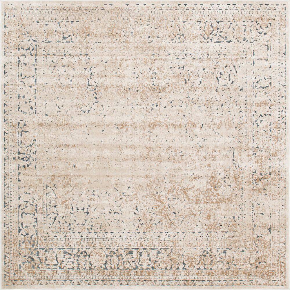 Beige and Light Brown Square Stain-Resistant Rug
