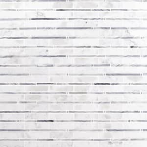 Elder White Carrera and Dark Brdiglio Line 12 in. x 12 in. x 10 mm Polished Marble Mosaic Tile