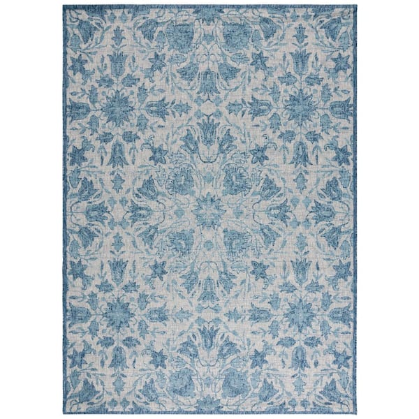 SAFAVIEH Courtyard Gray/Navy 8 ft. x 11 ft. Distressed Floral Indoor/Outdoor Area Rug