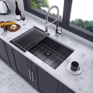 32 in. L x 19 in. W Undermount Single Bowl 16-Gauge Stainless Steel Kitchen Sink in Gunmetal Black