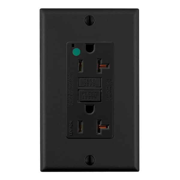 20 Amp Self-Test SmartlockPro Hospital Grade Extra Heavy Duty GFCI Outlet, Black GFNT2-HGE