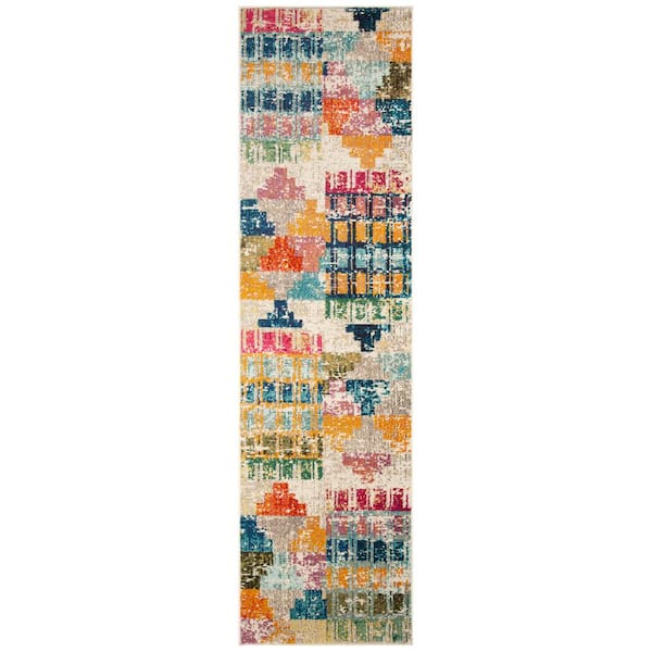 SAFAVIEH Madison Ivory/Multi 2 ft. x 8 ft. Abstract Runner Rug