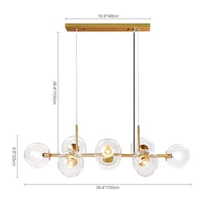 REVERSO 8-Light Metal Brass Branch Linear Bubble Modern Chandelier with Globle Clear Glass Shade for Dining Room Kitchen